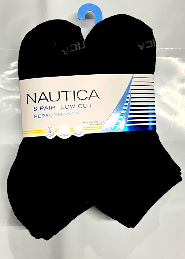 NAUTICA® Men's 8 PAIR Black low cut  SOCKS "performance free ship"