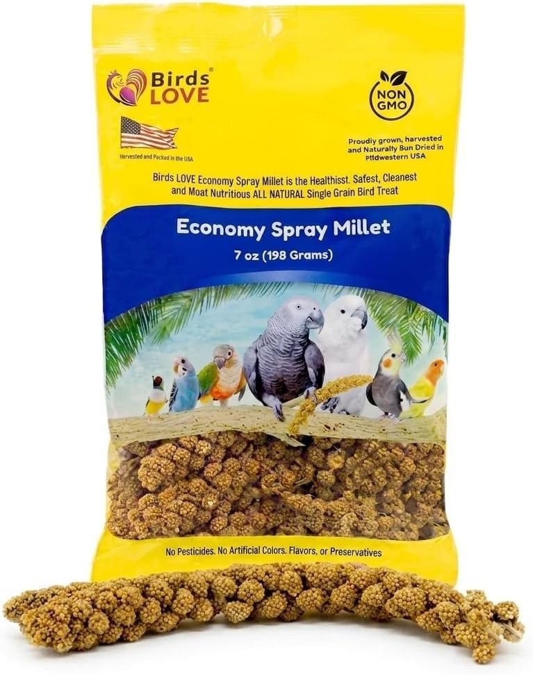 Birds LOVE Spray Millet GMO Free No Stems USA Grown Treat Parakeet Cockatiel 7oz