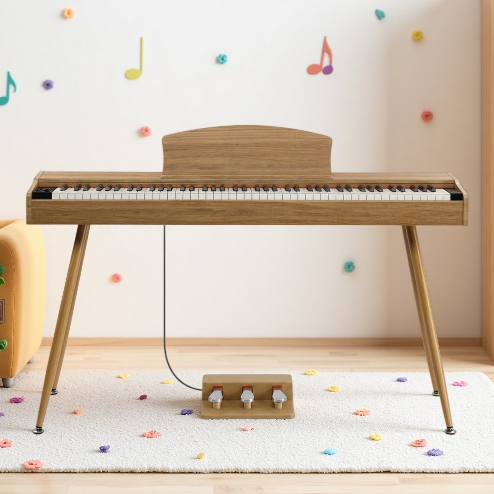 88-Key Full Size Fully Weighted Digital Piano Keyboard - 3-Pedal Stand Natural