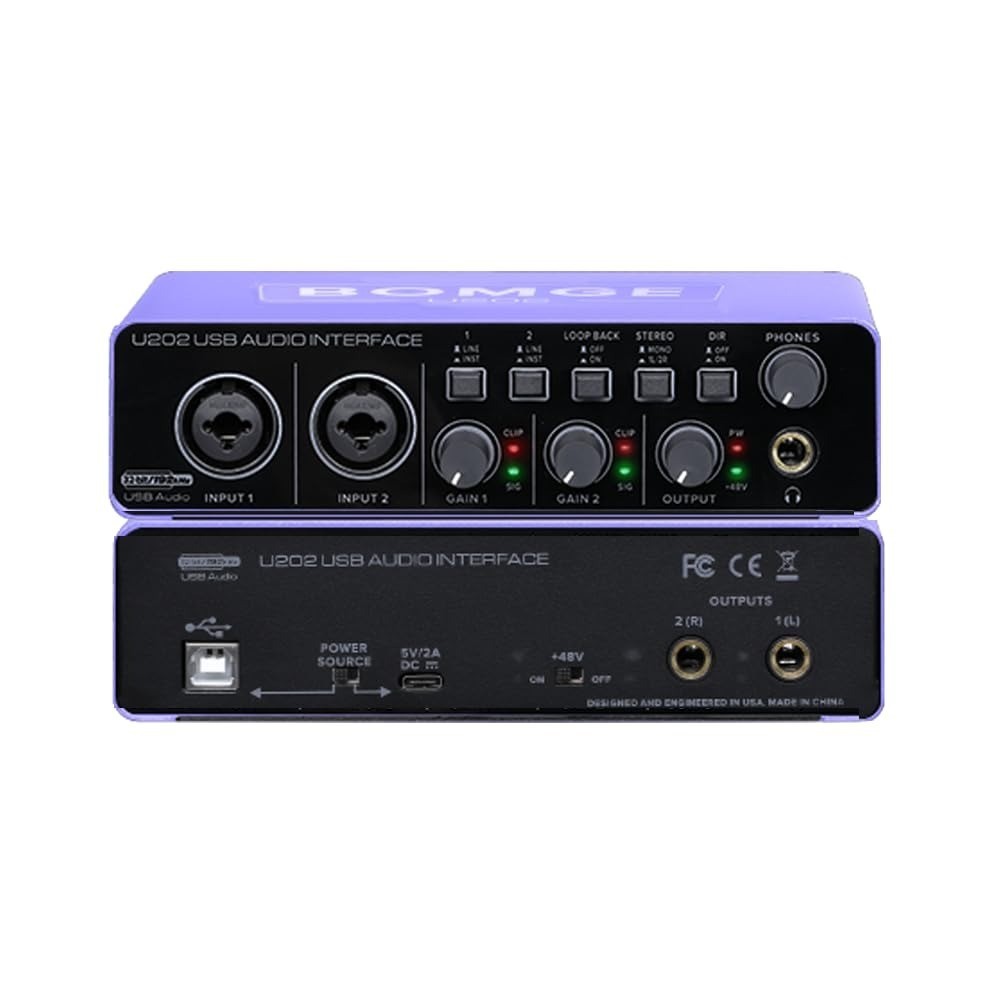 BOMGE U202 USB Audio Interface 2 Channels 192kHz for Recording & Streaming