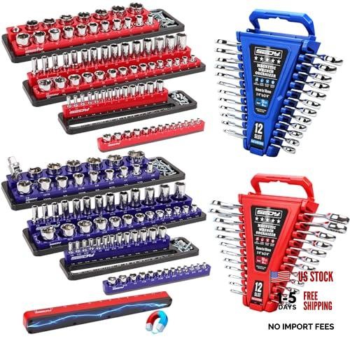8-Piece Magnetic Socket and Wrench Organizer Set, 8-Piece Secure Locking Comb