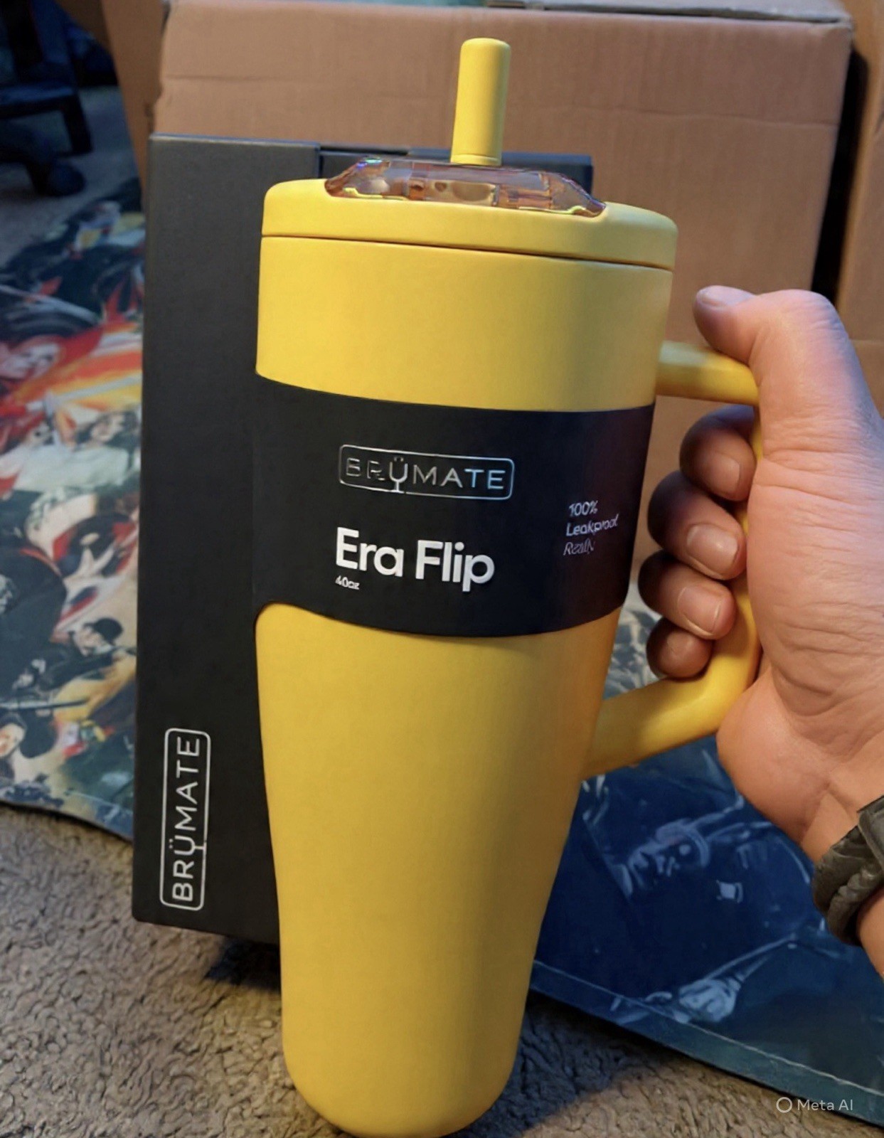 BrüMate Era Flip 40oz Insulated Tumbler Yellow Slide Lock Lid Handle Straw