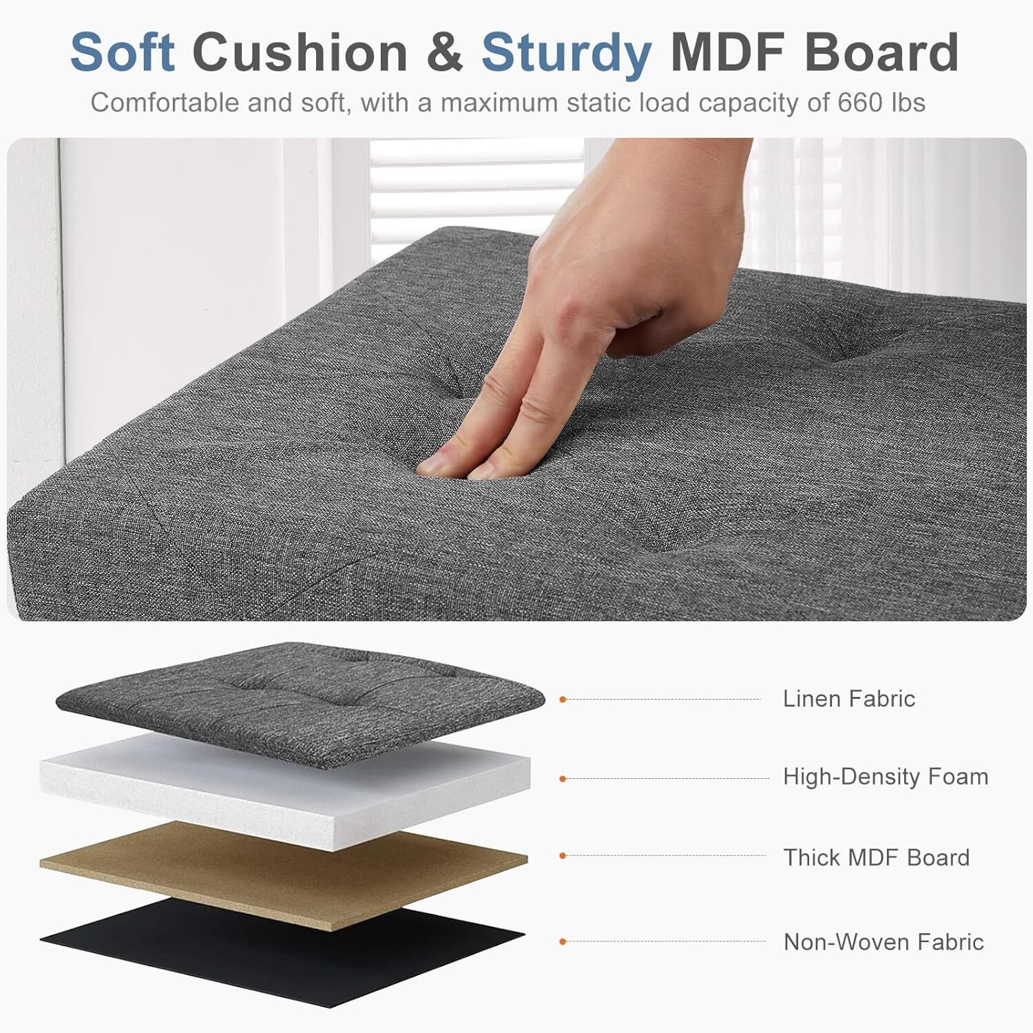 Foldable Storage Ottoman Storage Chest Bedroom End of Bed, Large Ottoman Bench