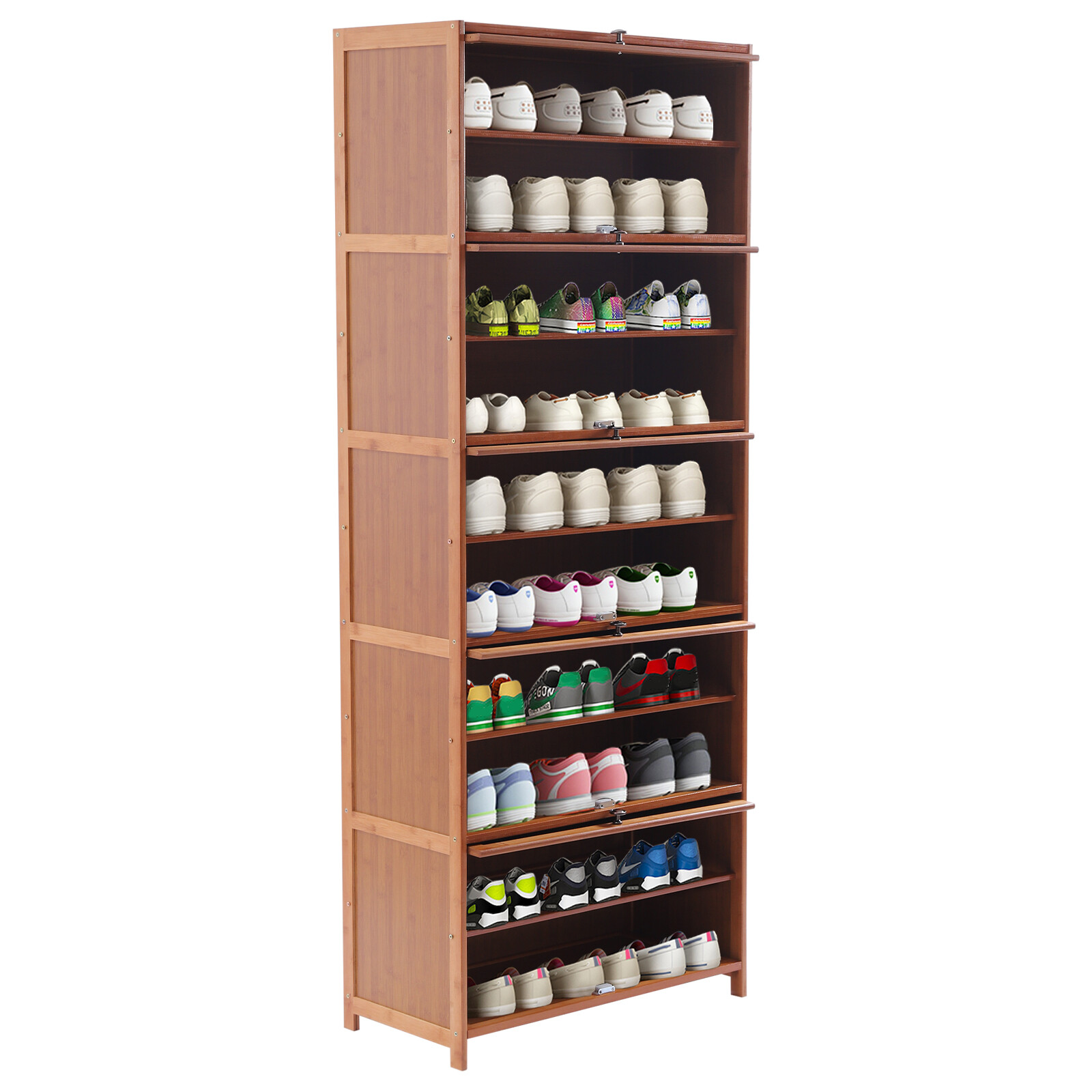 10 Tier 30 Pairs Shoe Cabinet with Doors Wood Stand Shoe Organizer for Entryway