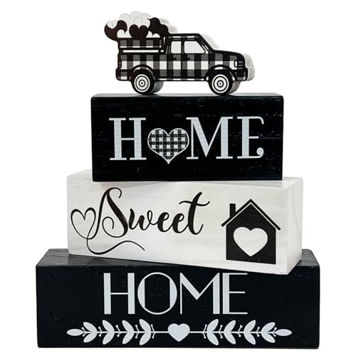 4 Pcs Wooden Tabletop Decor, Sweet Home Tiered Tray Decor Wooden Farmhouse