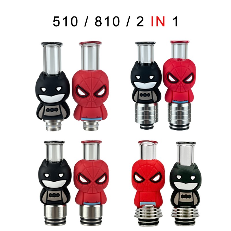 510/810/2 In 1 Drip Tip Universal Extra Long Glass with Cartoon Silicone Cover