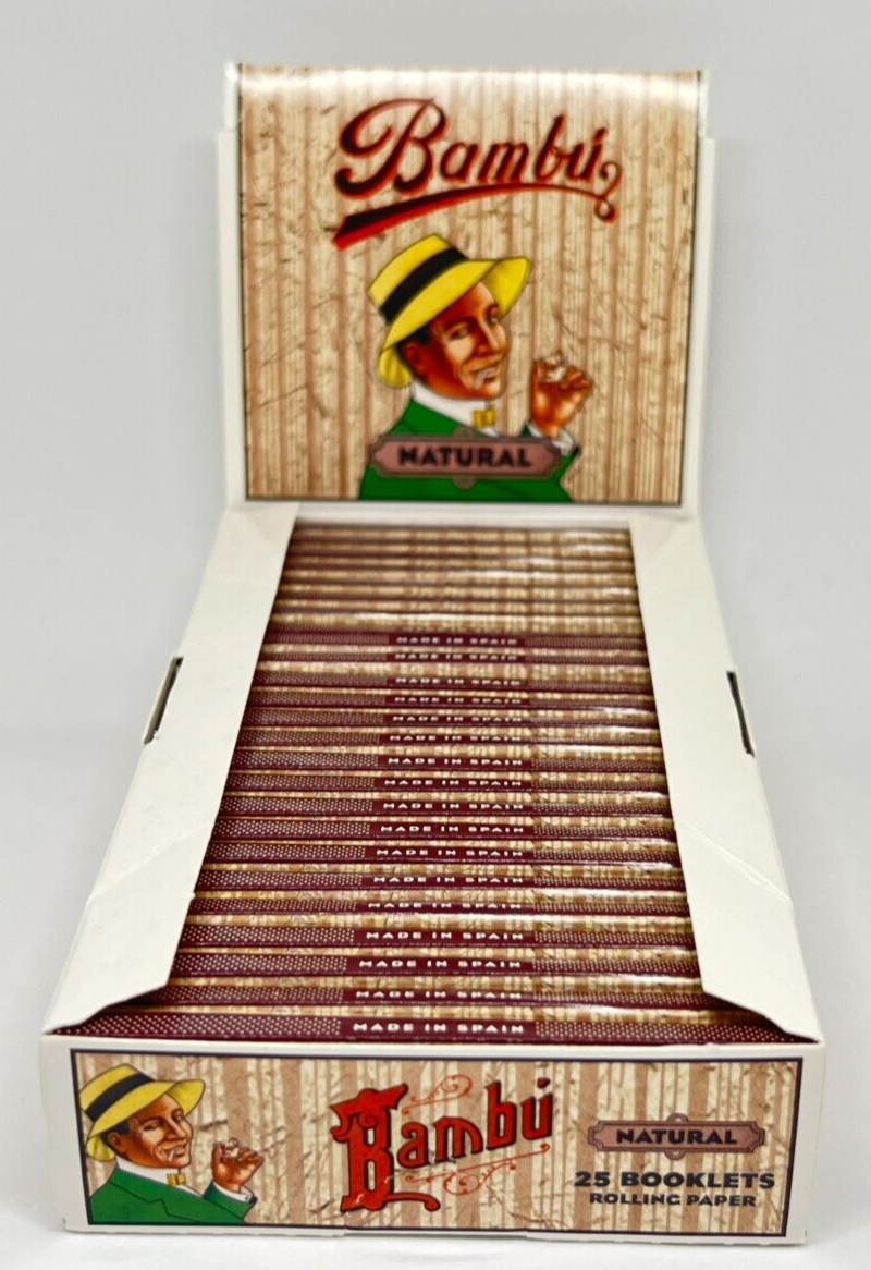 Bambu Natural Cigarette Rolling Papers 1 1/4 25 Booklet Display Box