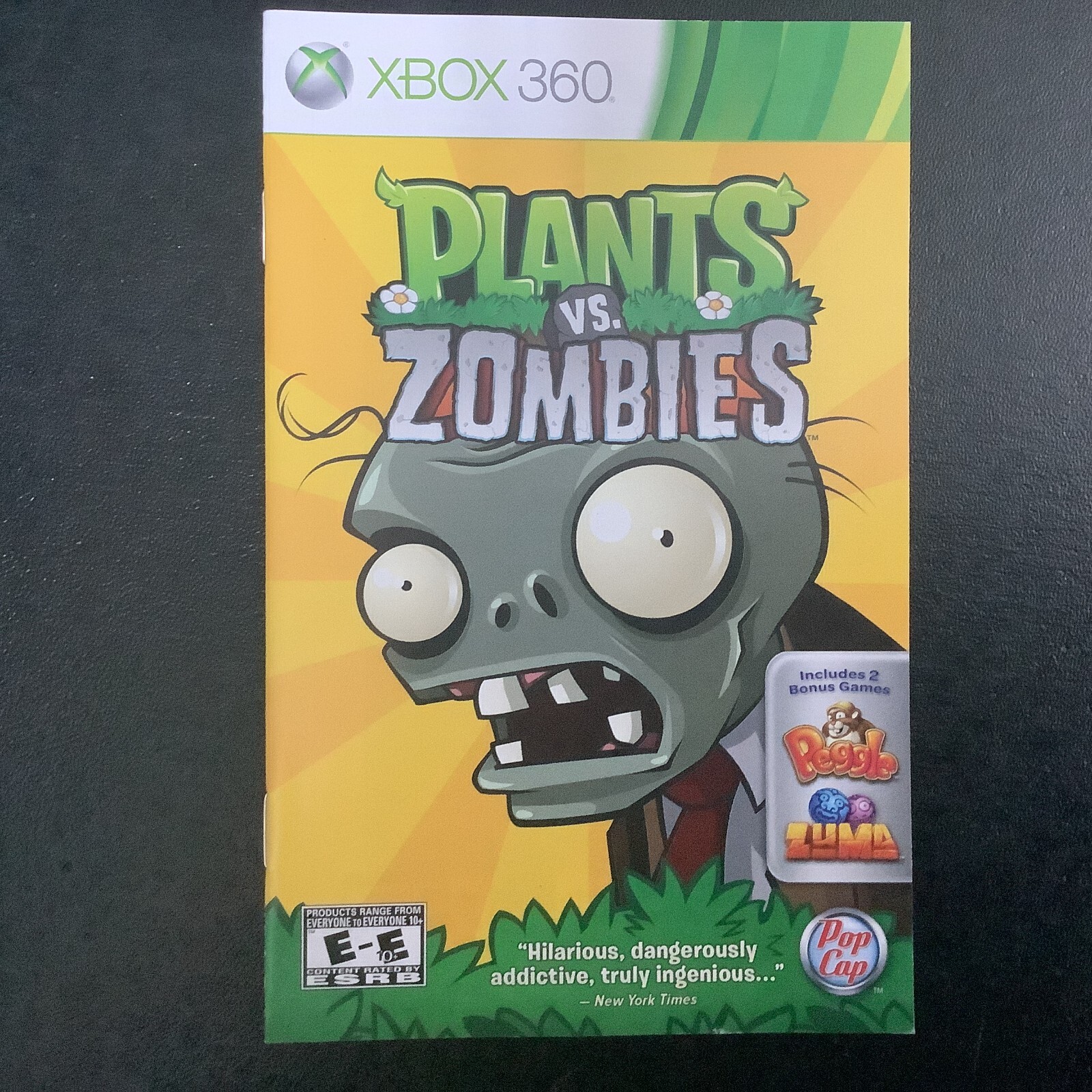 Plants vs. Zombies Microsoft Xbox 360 Instruction Manual Only