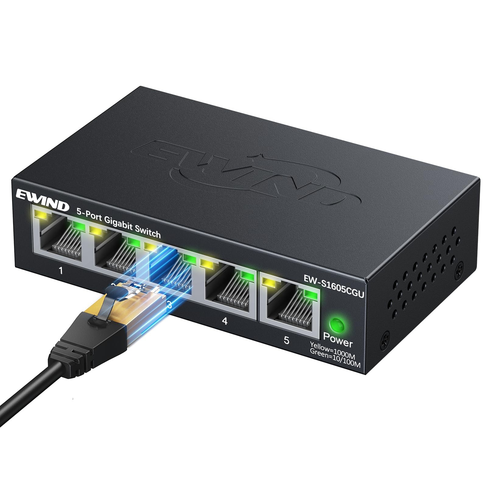 EWIND 2025 Upgraded 5 Port 1 Gigabit, 5 | Enhanced Features（Black）