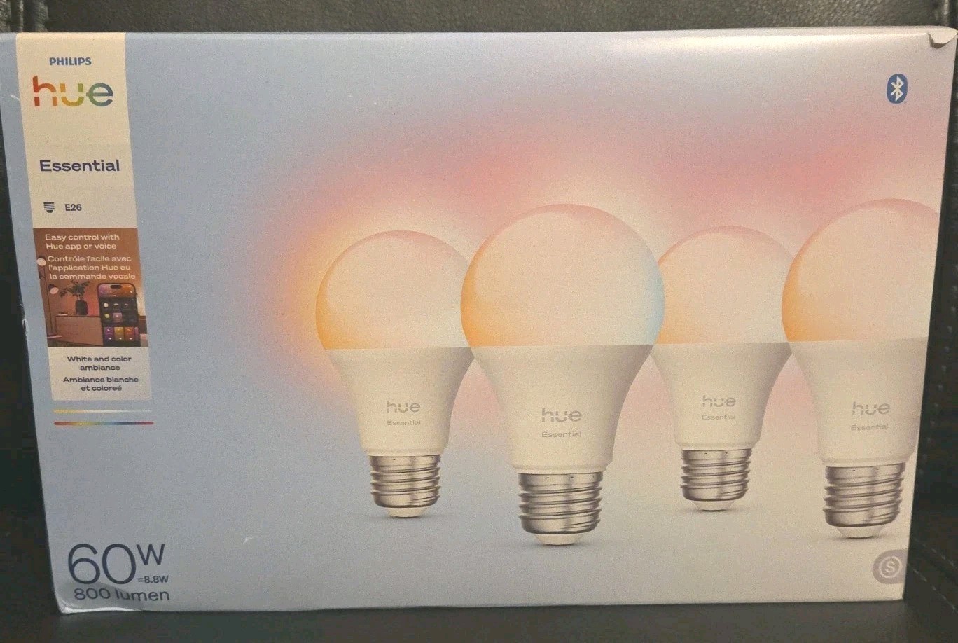 Philips Hue Essential Smart LED A19 Bulb, White & Color Ambiance, E26 Base, 800L