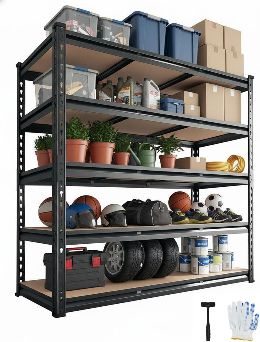 5-Tier Heavy Duty Garage Shelving Units, Adjustable Storage Shelves,48X24X72 Inc