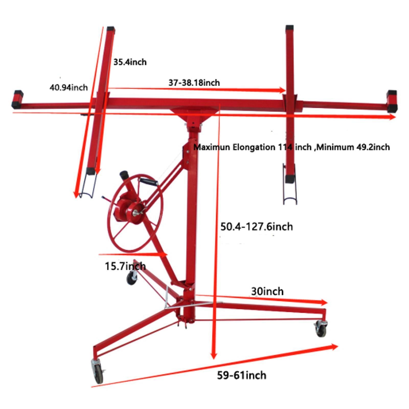 11' Drywall Panel Hoist with Rolling Casters - Lockable Construction Lift