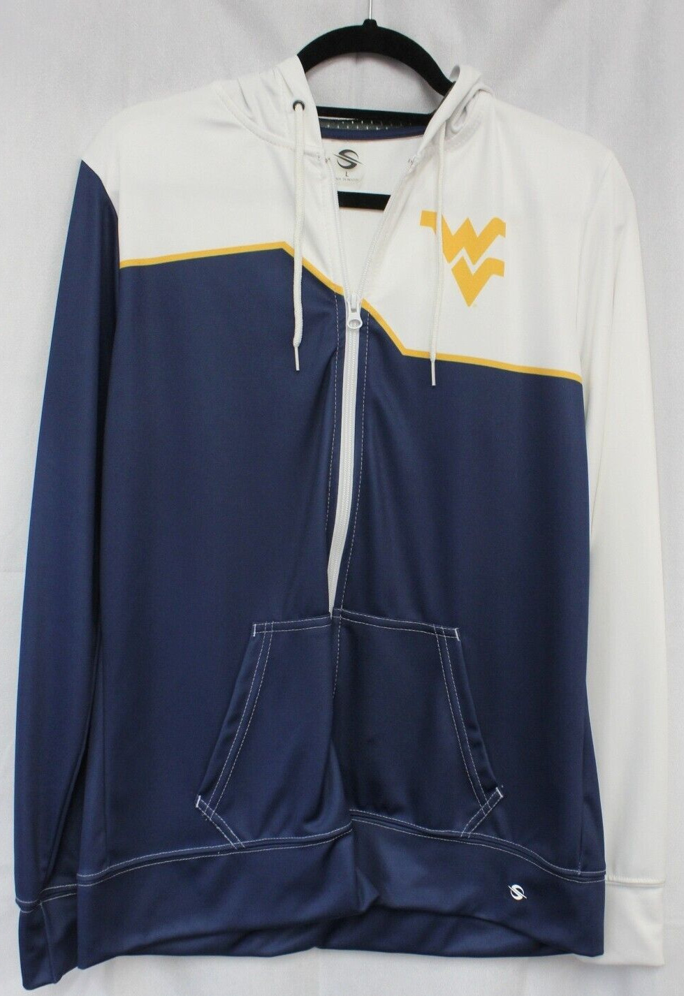 West Virginia Mountaineers Zip Up Hooded Jacket Blue White Pull Over Large