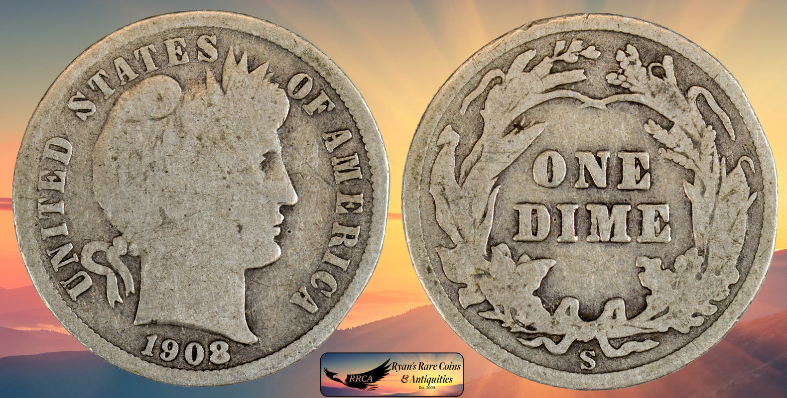 1908 S Barber Dime, Very Good Condition, Silver, Ryan's Rare Coins, C8758