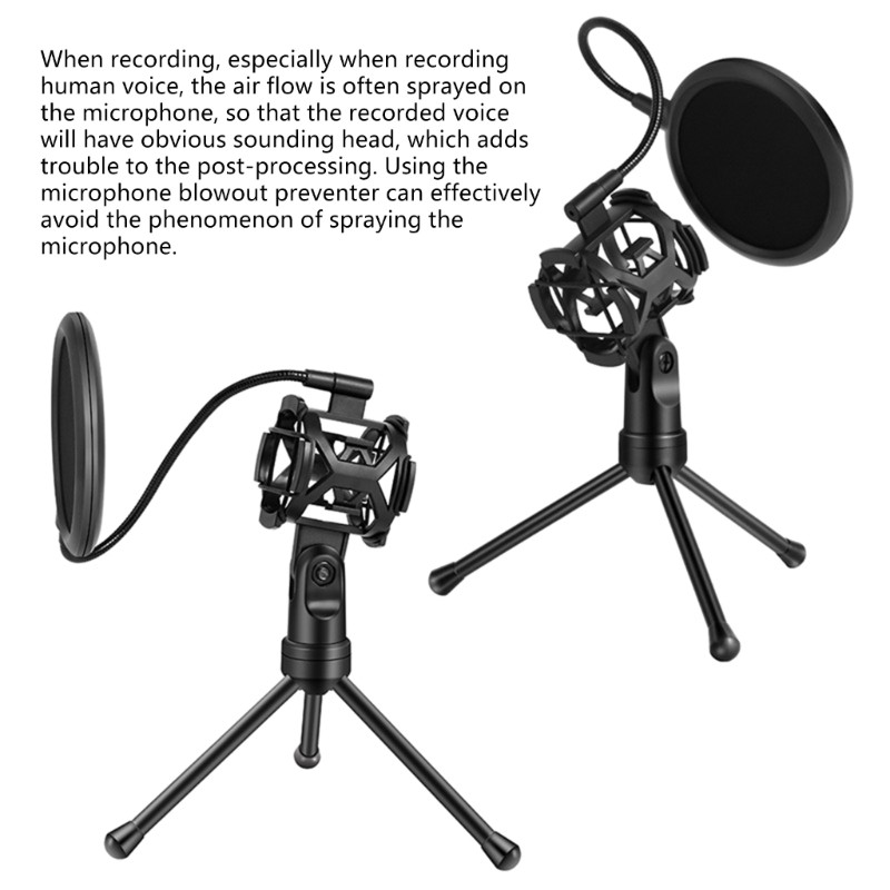 Microphone Tripod Adjustable Height Shockproof Windproof for Podcast Recording