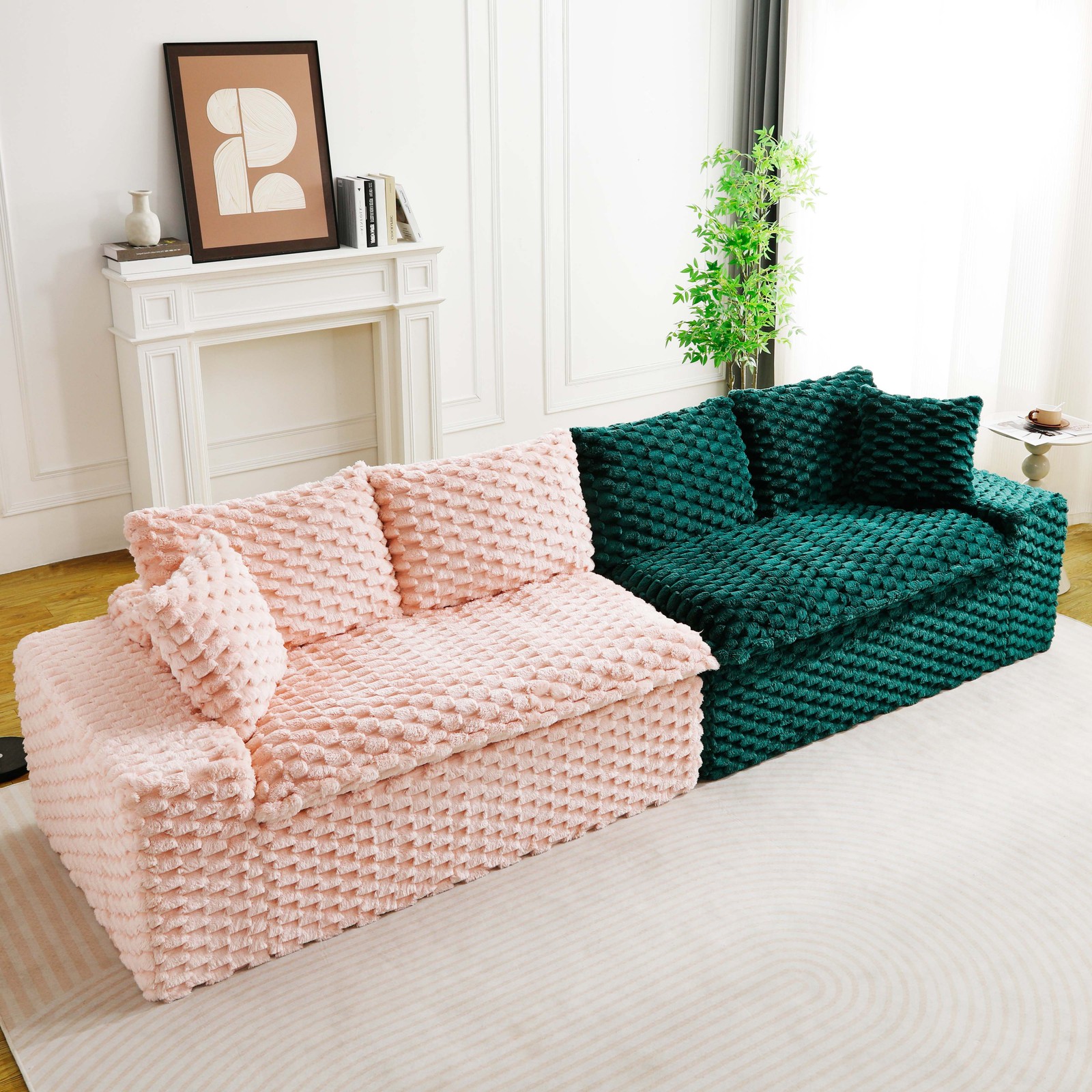 Luxury Color-Block Turtle Velvet Multifunctional Sofa - Arrangeable in Single