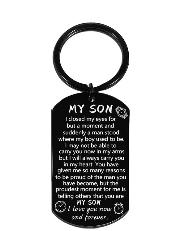 Birthday Gifts for Son, Best Proud of Son Keychain Our 28*50MM, Black