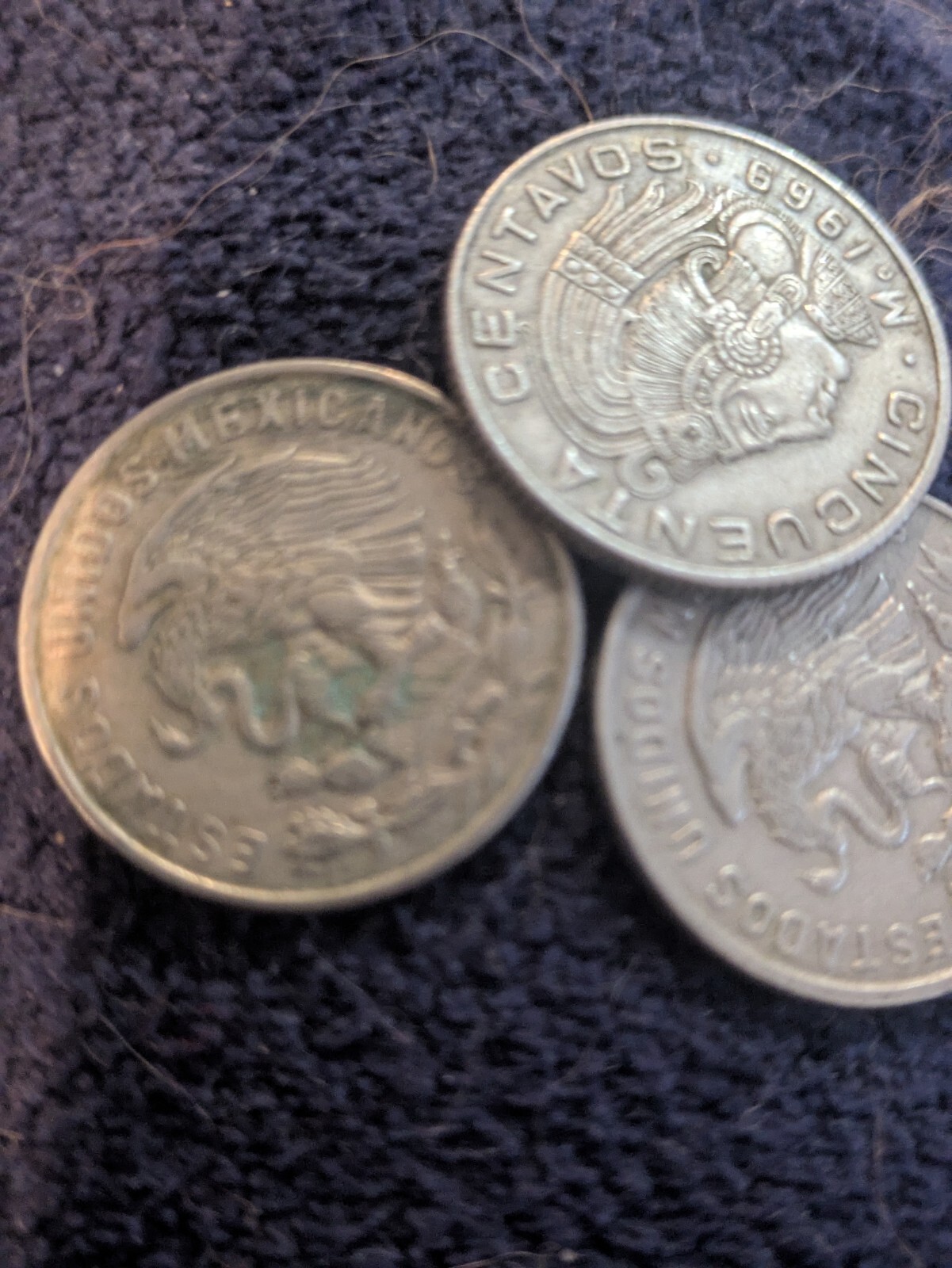 1960's (1 Each) Mexico 50 Centavos Coin National Arms Mexico Cuauhtemoc KM#451