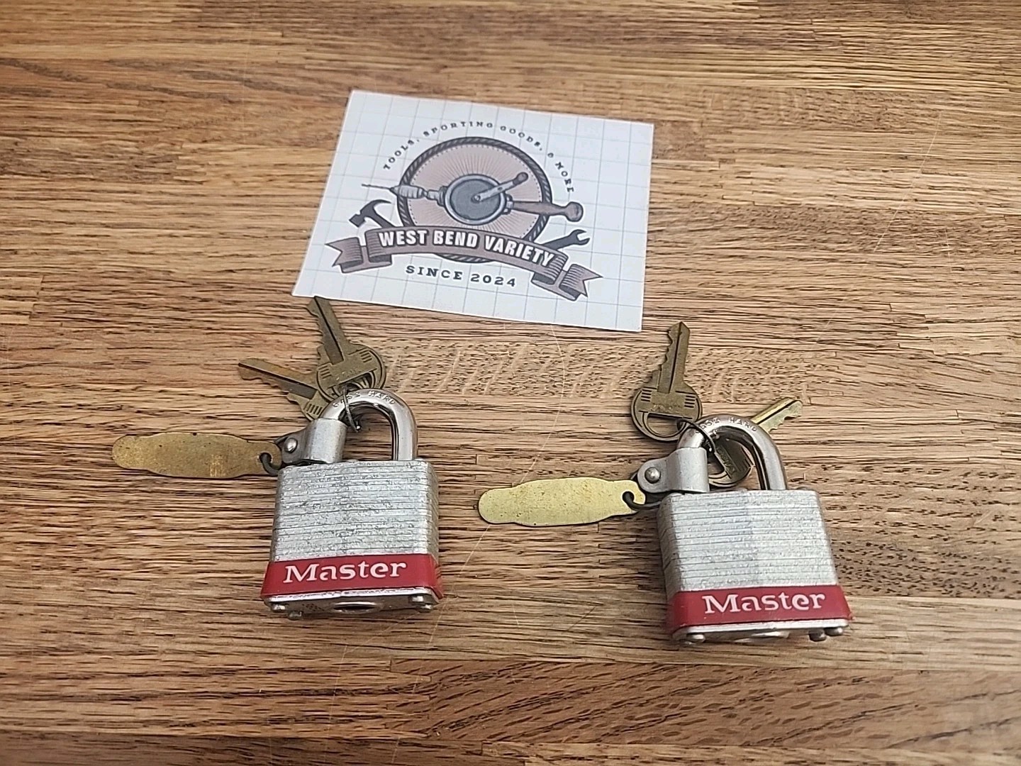 Pair Of Vintage Master Lock No. 3 Heavy Commercial, Keyed Alike, With Brass Tags