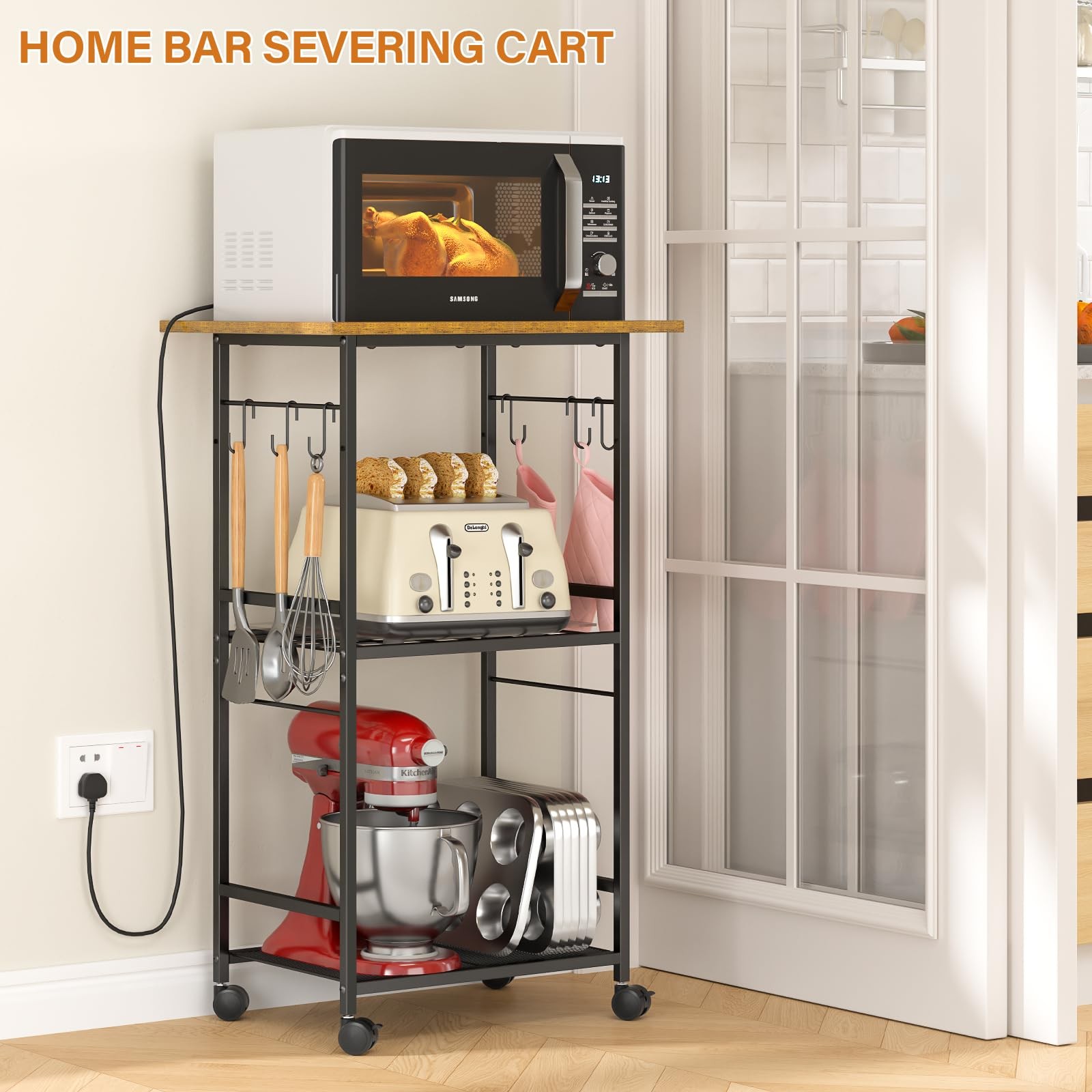 Rolling Kitchen Microwave Cart 3 Tier Table Stand Adjustable Shelf Organizer