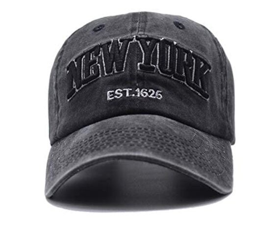 Women &Men New-York Letter Baseball Cap - Vintage Washed Denim One Size Black