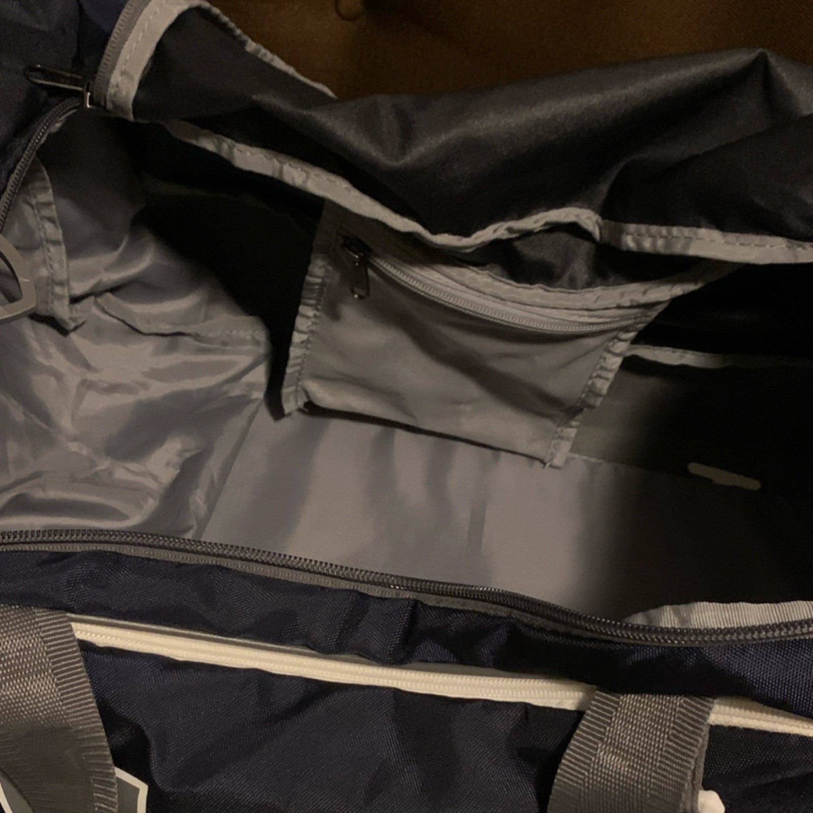 Under Armour Storm1 Duffel Gym Bag Navy Gray Polyester Inner Outer Pockets Zip