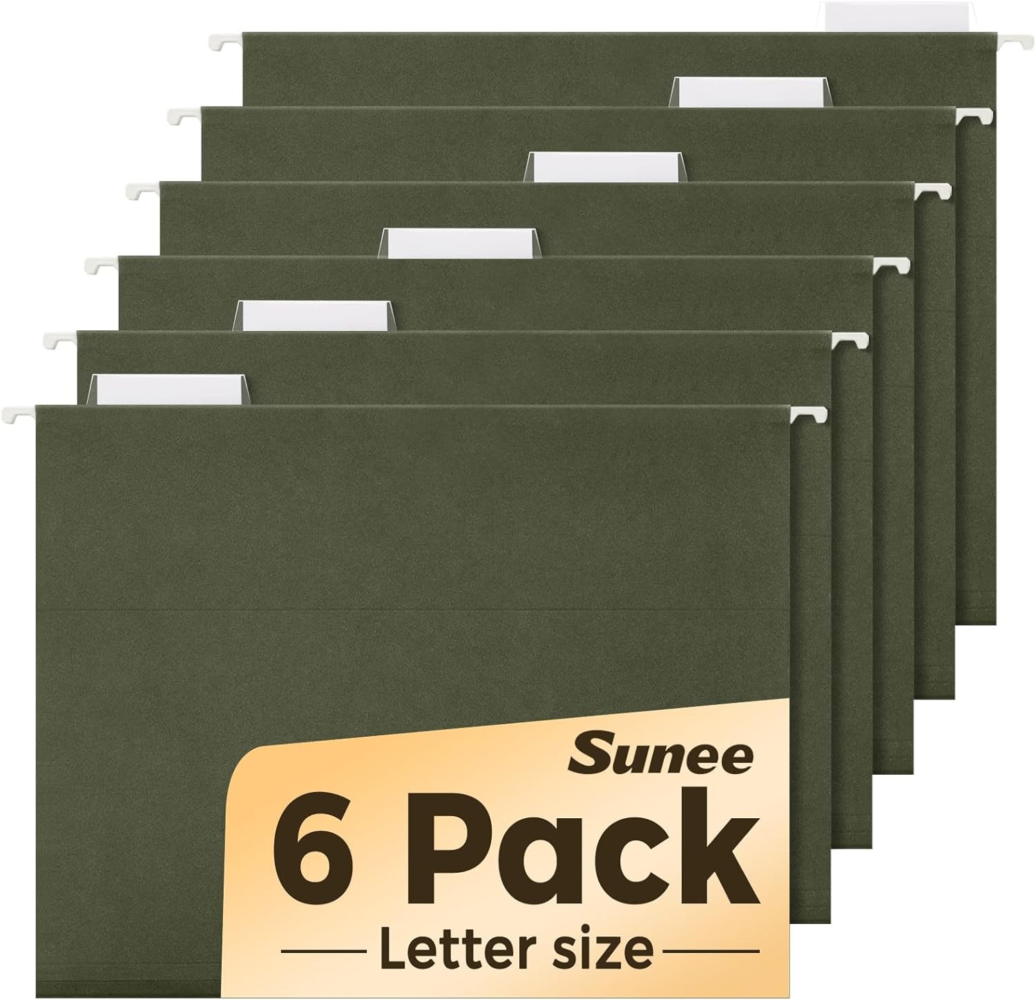 Hanging File Folders, 6 Pack Letter Size Hanging File Folders with 1/5-Cut Tabs,