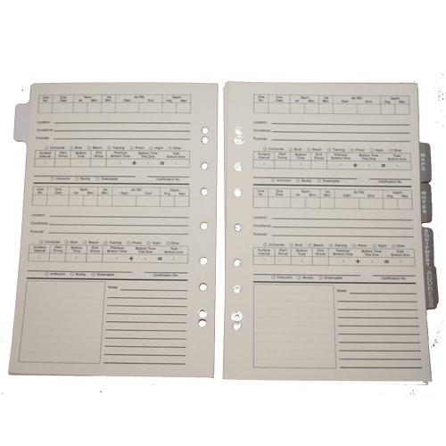 Log Book Binder Replacement Pages Full Set Scuba Diving Dive Pages B300