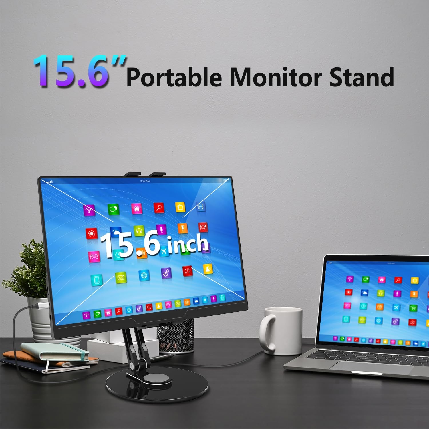 Bimo 360° Rotatable Aluminum Tablet Stand, Foldable Multi-Angle Desk Black