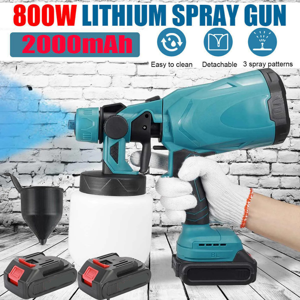 High Pressure Cordless Paint Sprayer Electric Airless HVLP Spray Gun w/2 Battery