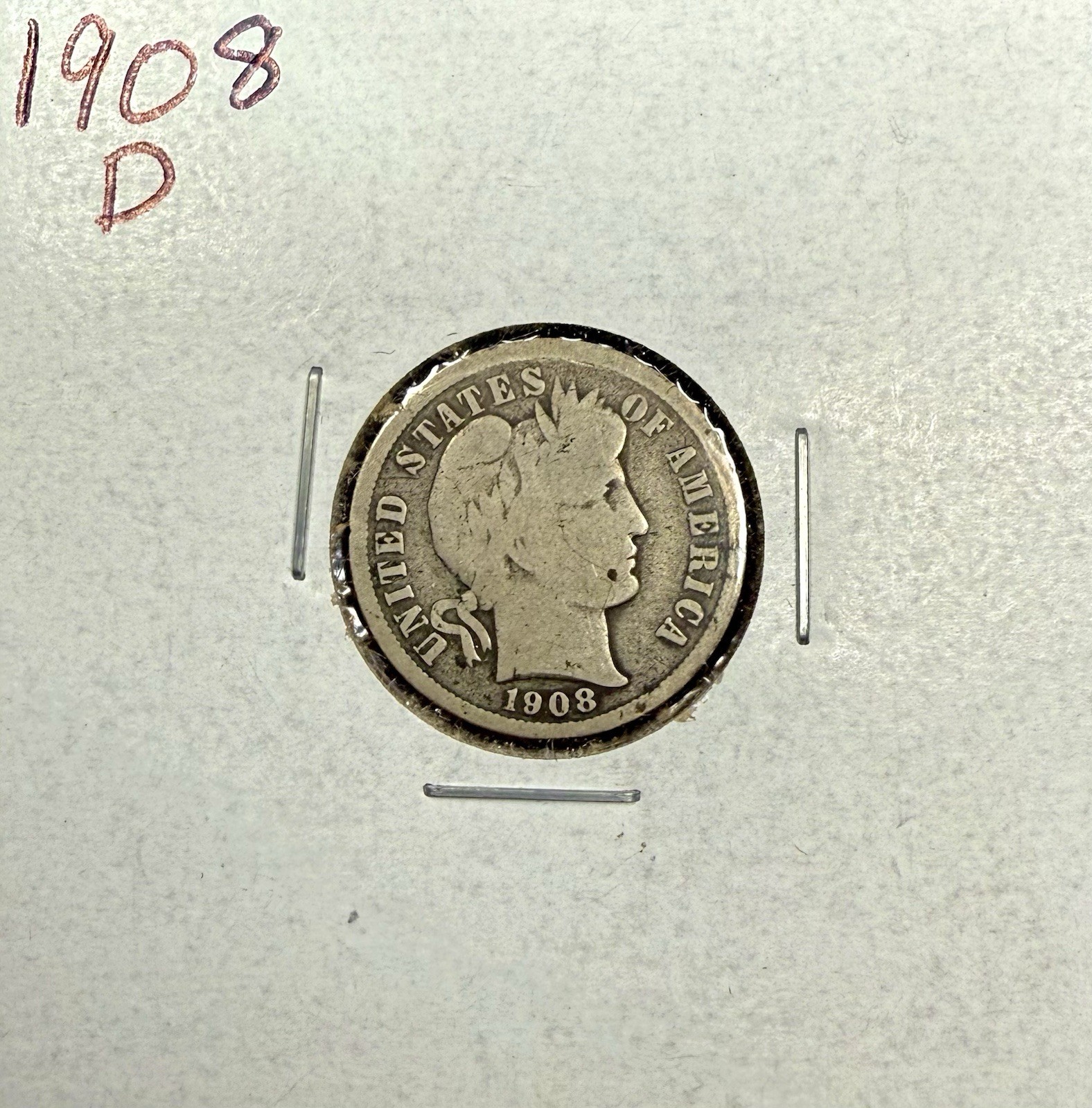 1908-D Barber Dime | Denver Mint US Silver Coin | Pre-1916 Dime