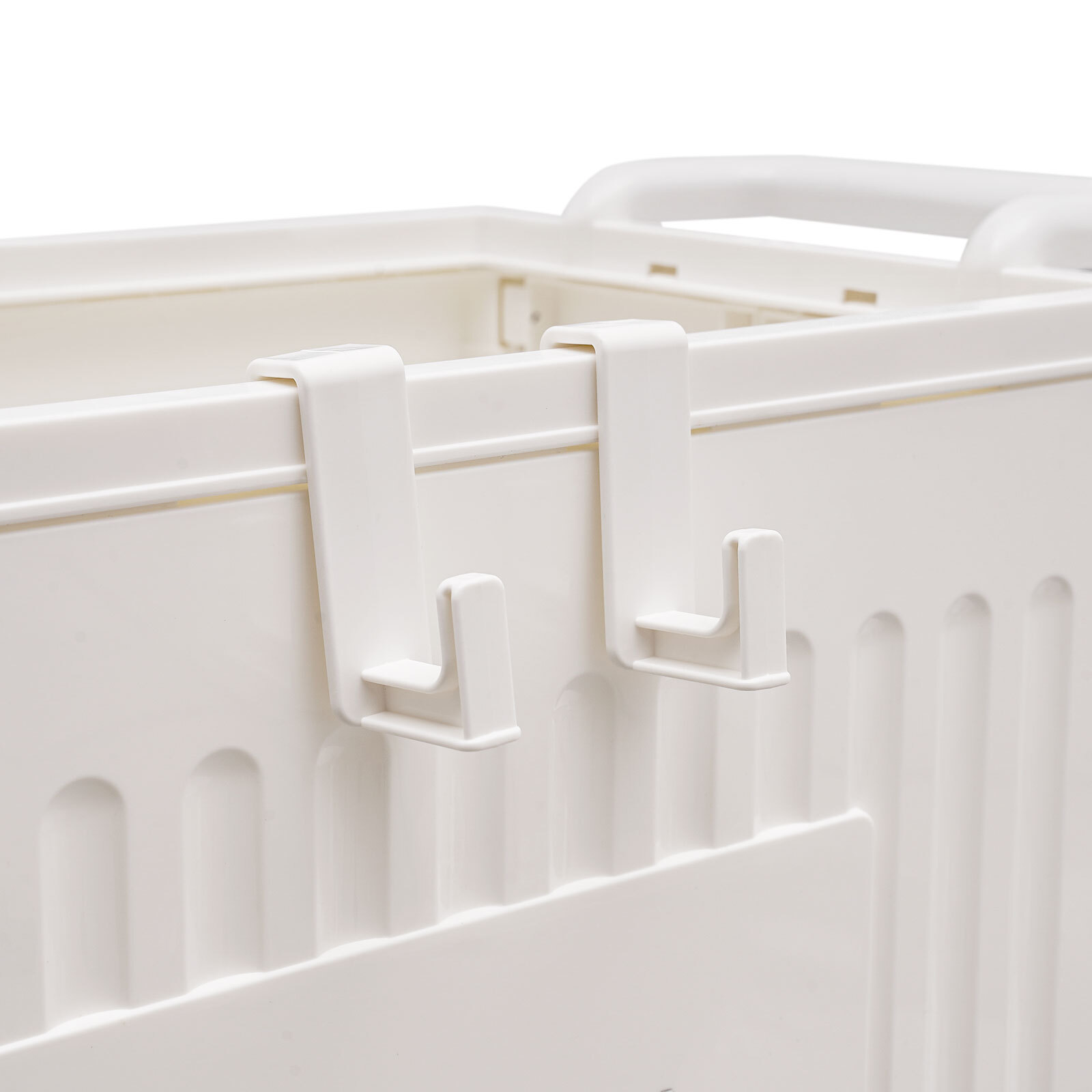 White Foldable Storage Box with Lid 4 Universal Wheels Hooks PP