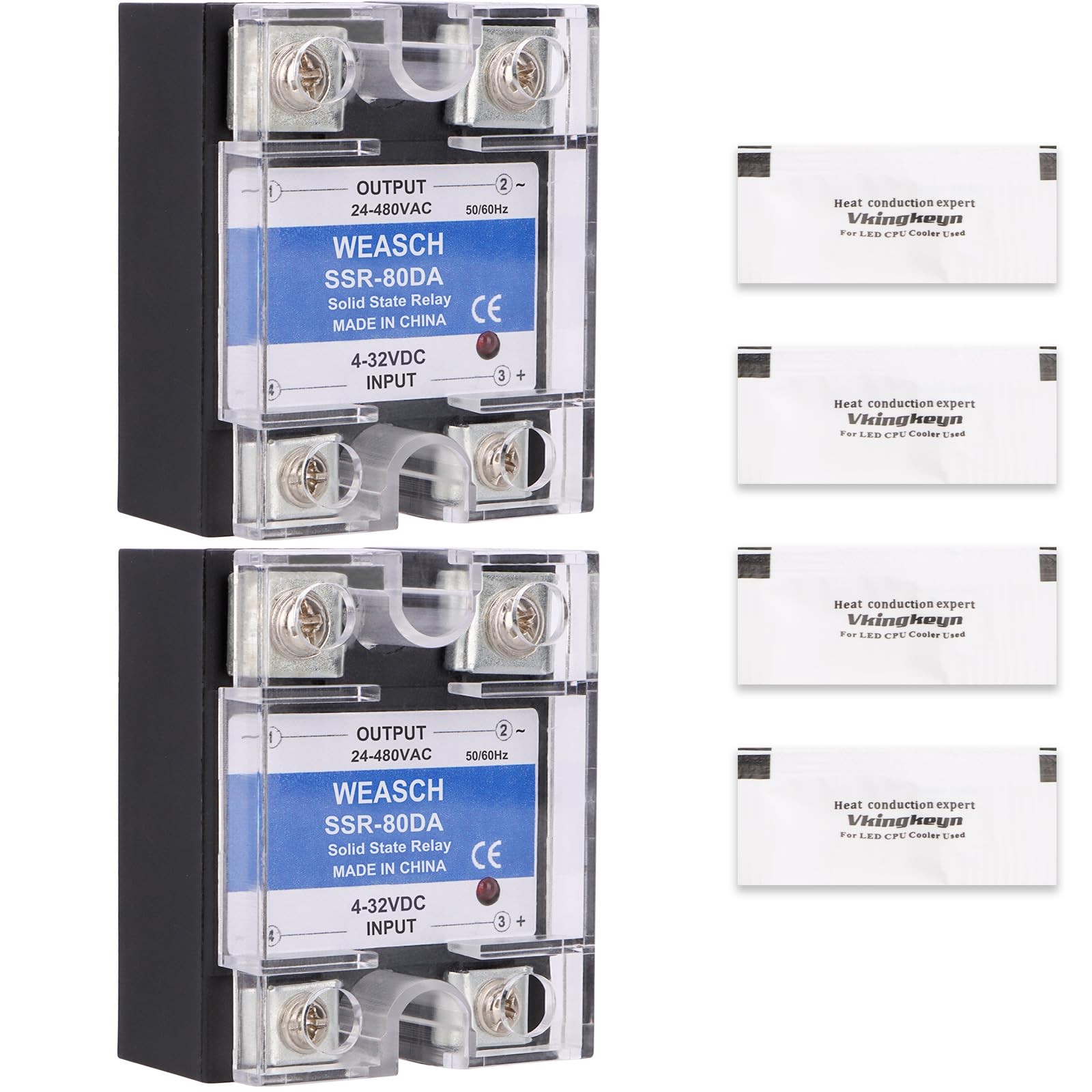 2 PCS SSR80DA Single Phase Solid State Relay DC To AC 432VDC To 24480VAC