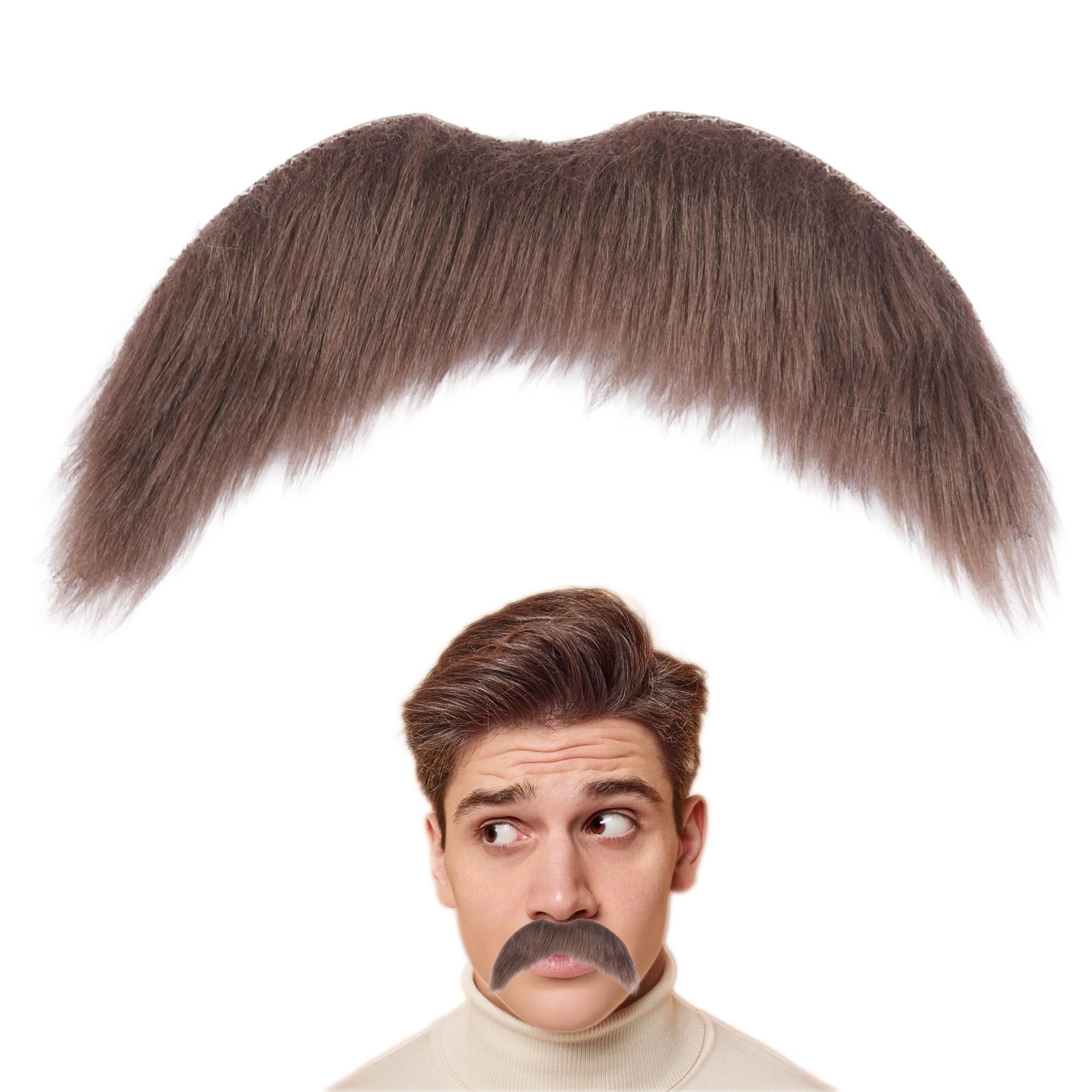 Fake Mustache for Men Classic Halloween Self Adhesive Average, Brown
