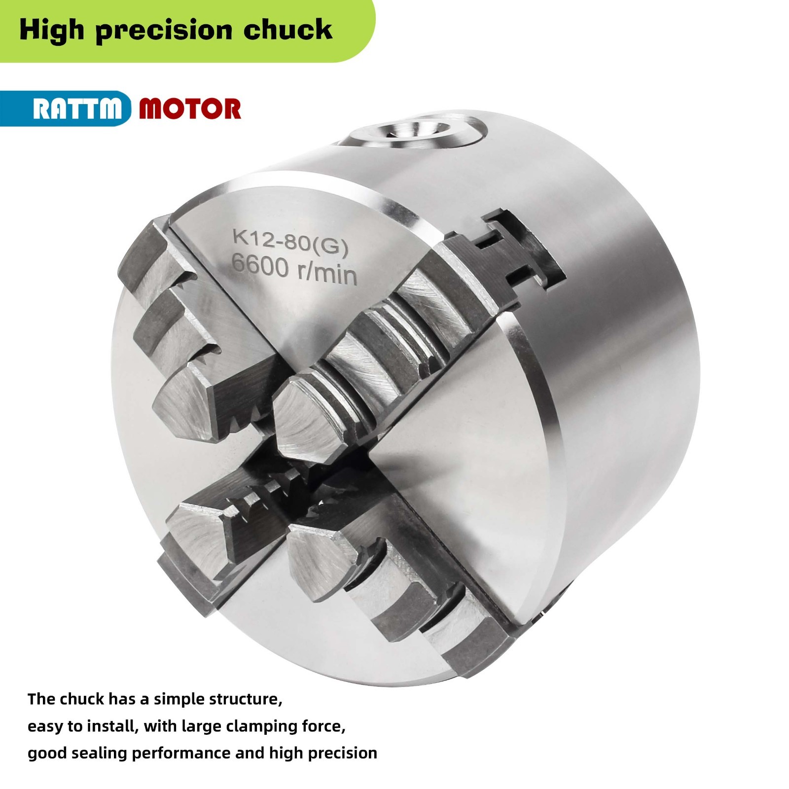US SHIP】4-Jaw K12-80mm Self-centering Linkage Metal Wood Lathe Chuck 4000 R/min