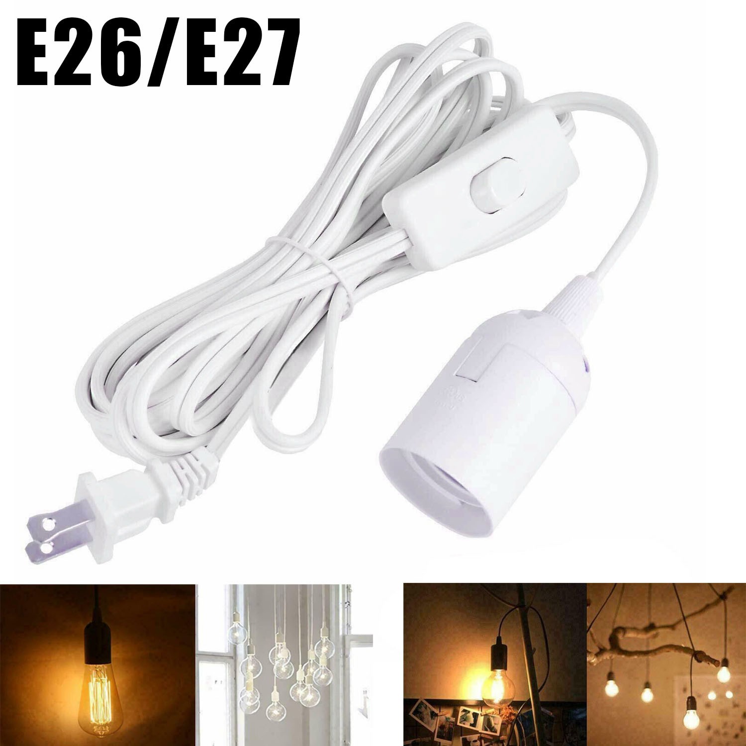 4 Pack 6FT Power Cable Cords E26/E27 Socket Wire Adapter Base with On/Off Switch