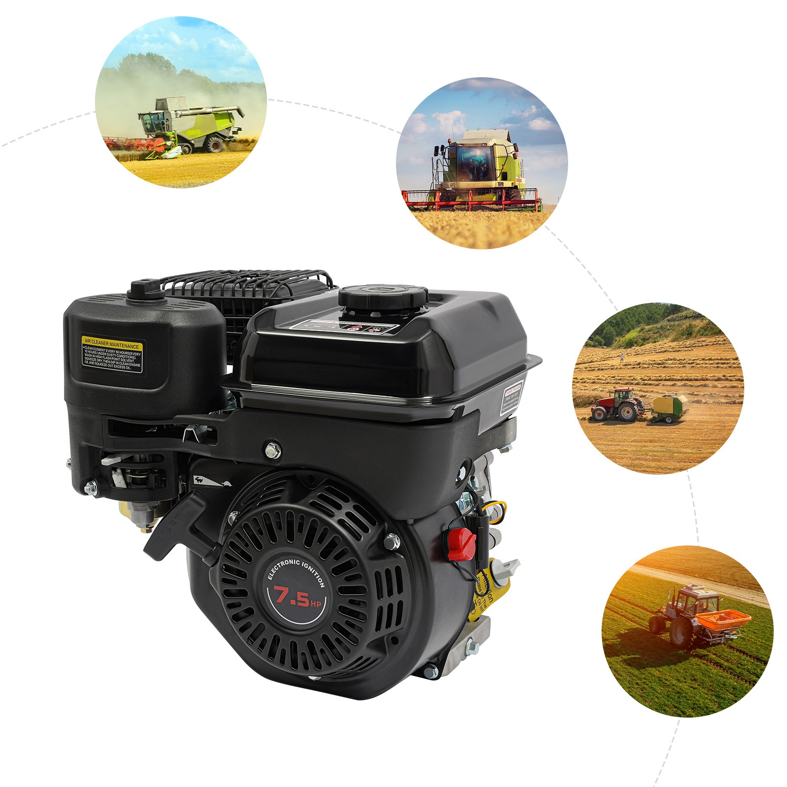 4-Stroke Gasoline Engine Steel Start Engine W/ Pull Start 212cc 7.5HP