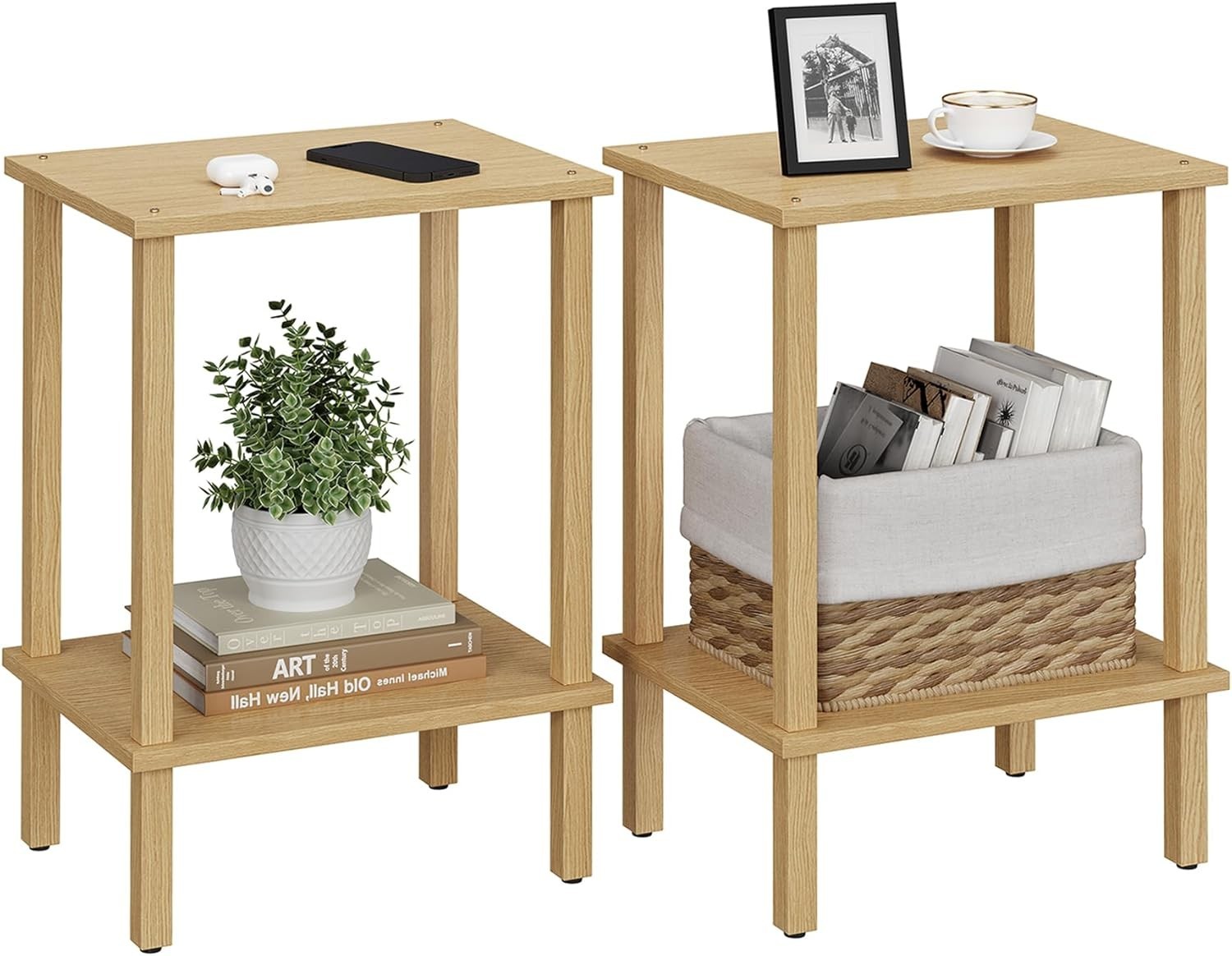 End Table Side Table Nightstand 2-Tier Storage Shelf Sofa Side Table Small Space