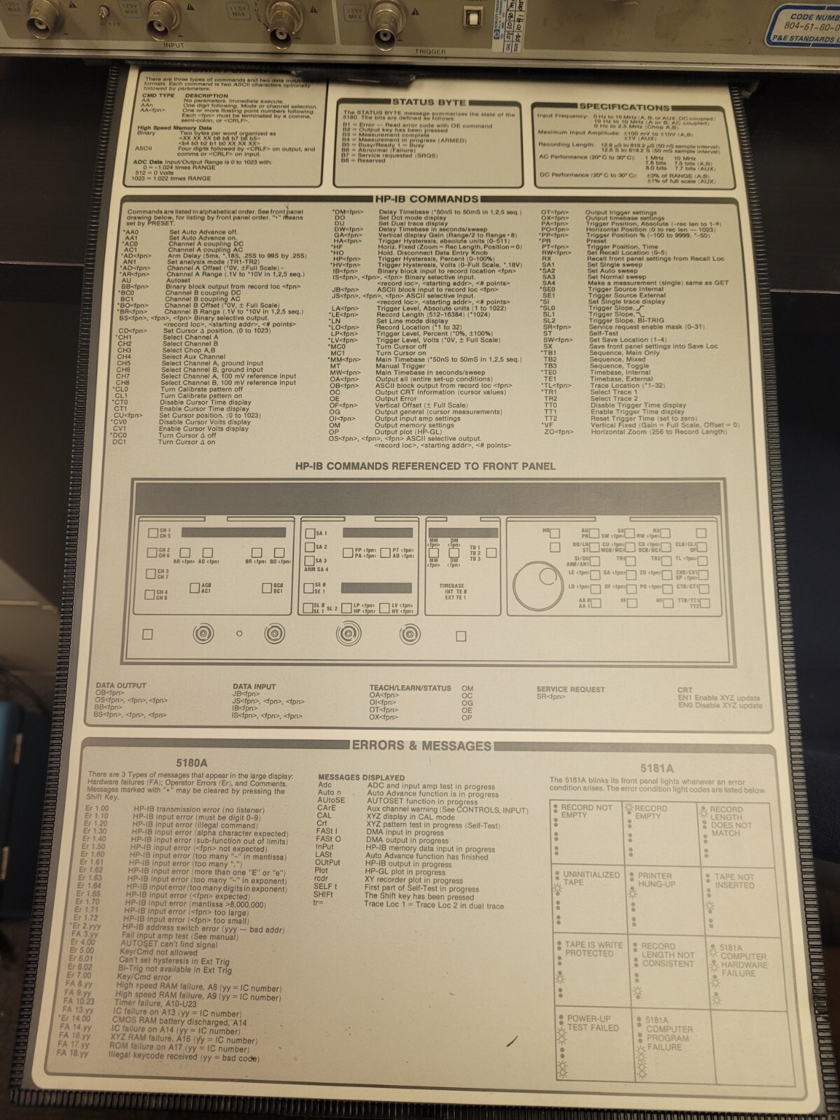 HP Hewlett Packard 5180A Waveform Recorder/Generator w/ Instructions Tested