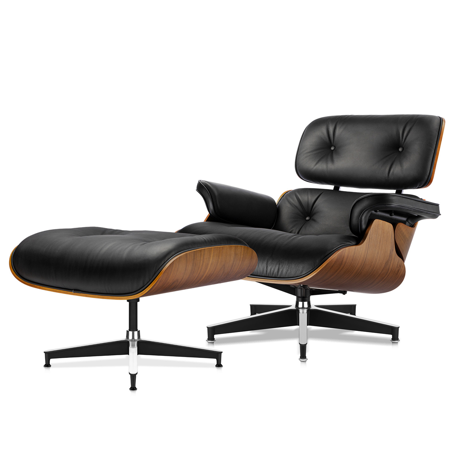 Lounge Chair and Ottoman Set Swivel Armchair Real Leather Walnut Rosewood