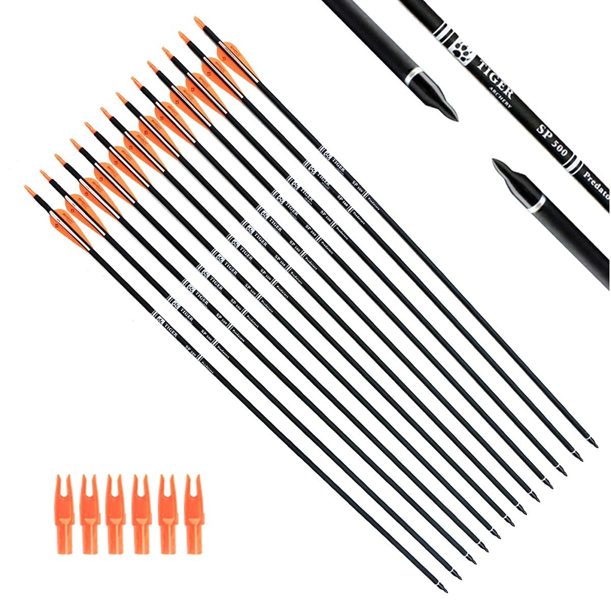 TIGER ARCHERY 30" Carbon Arrows for Compound Recurve Bow Hunting Target | 12 Pac