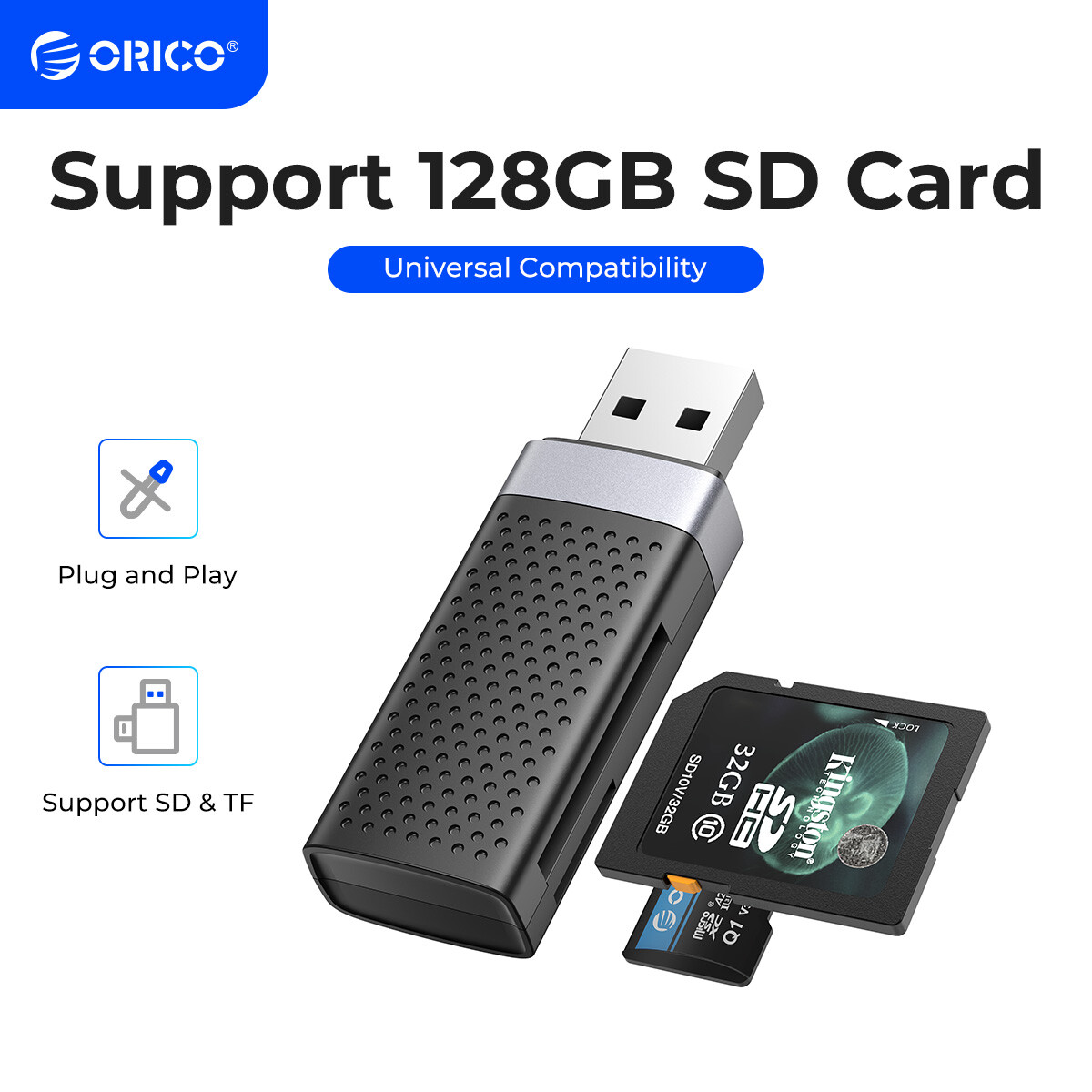 ORICO USB2.0 Card Reader Memory Portable Type-C+TF/SD Smart Card Reader Type C*