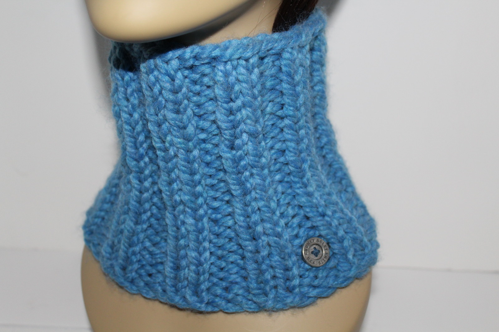 Chunky Hand Knit Sky Blue Unisex Handmade Turtleneck Cowl Scarf Neck Warmer