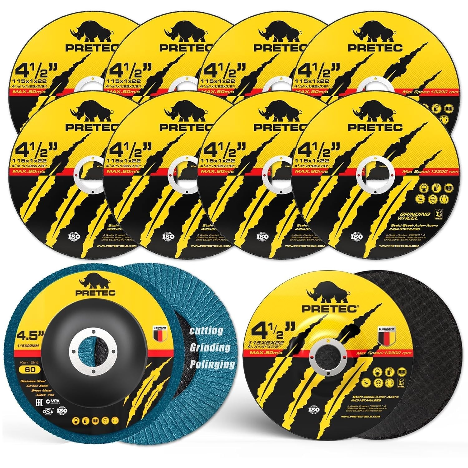 Versatile Angle Grinder Wheel Set - Includes 8 Cutting, 1 Grinding, 2 Flap Discs