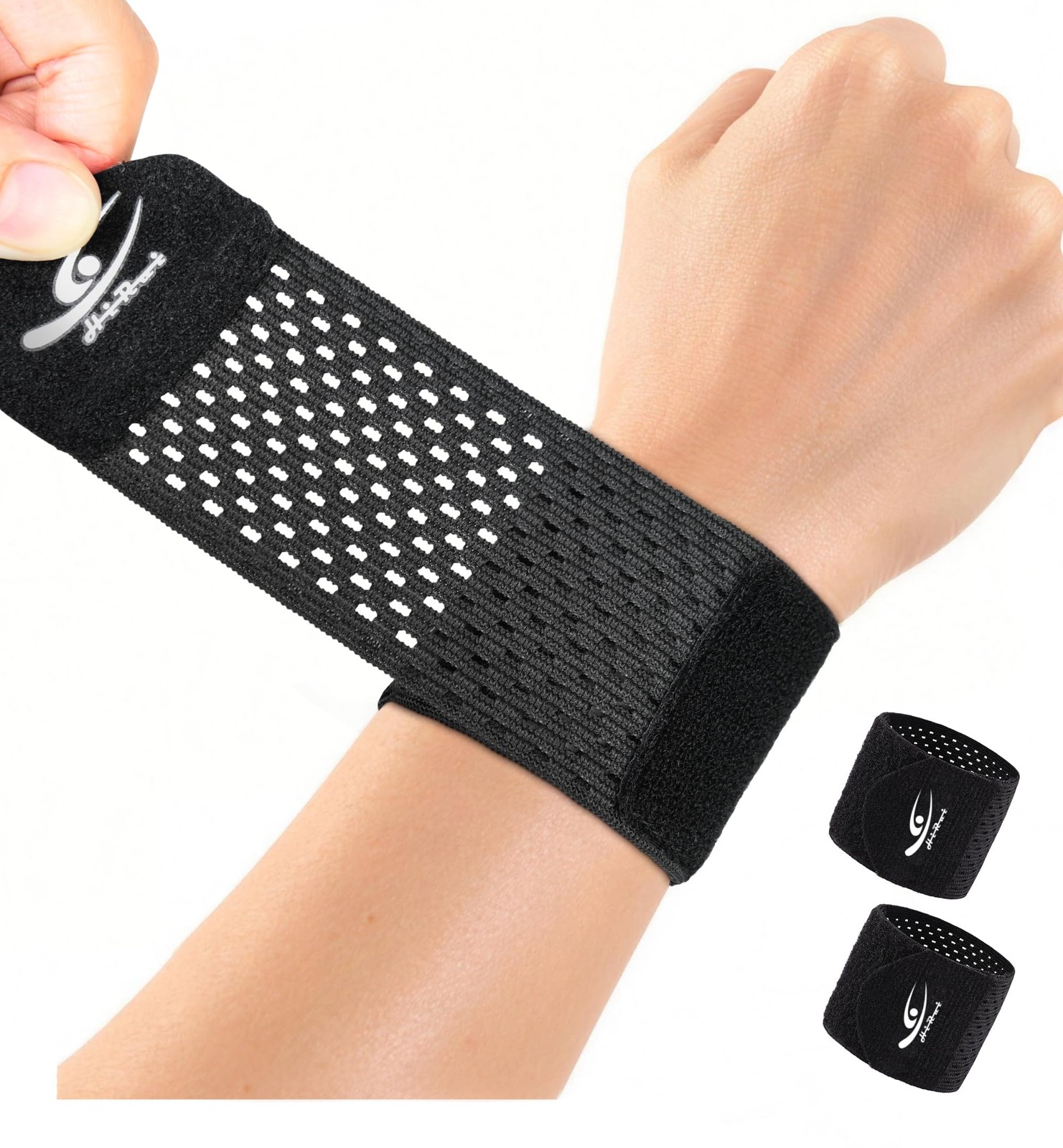 HiRui Wrist Compression Wraps 2-Pack, Brace Support for Black