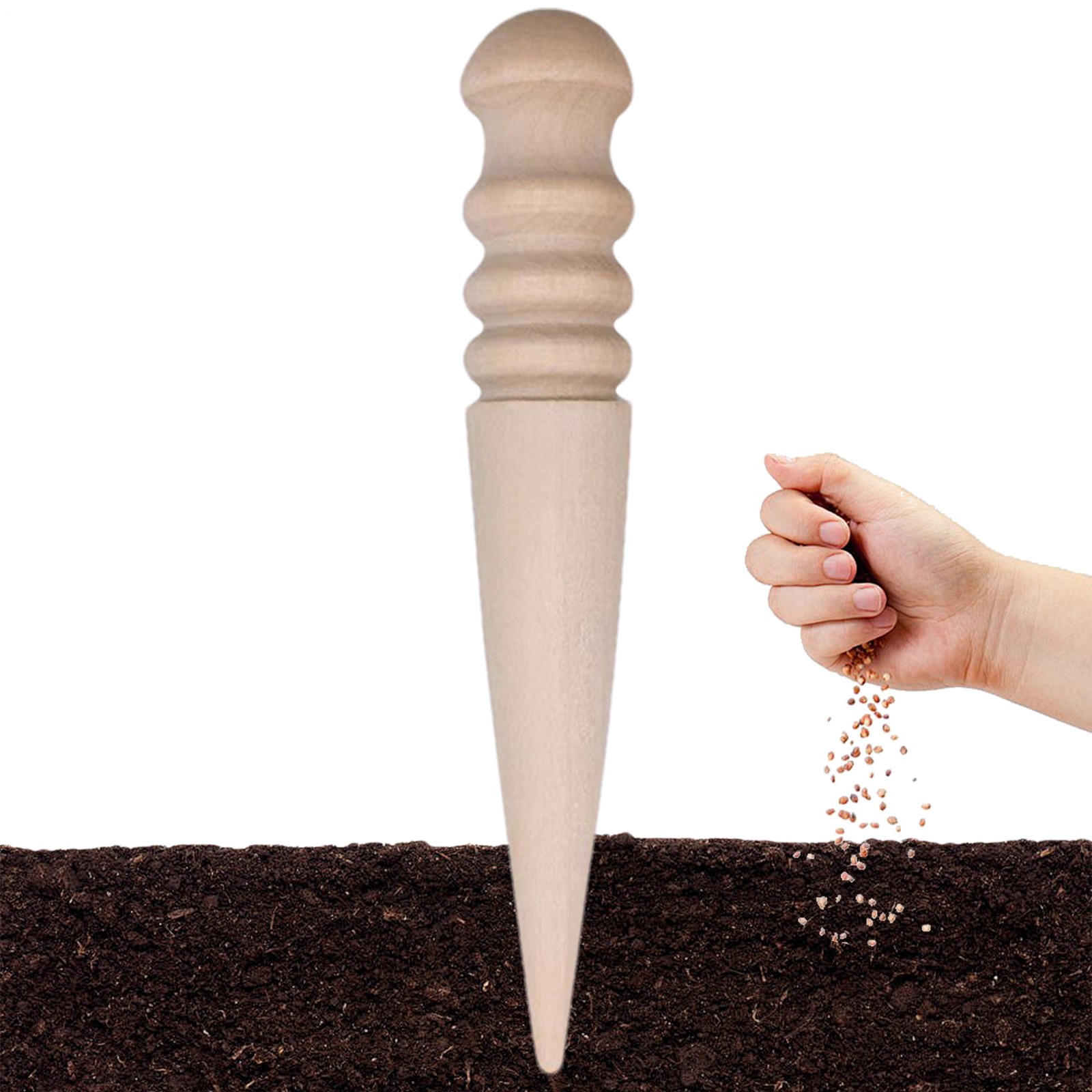 2pcs Wooden Transplanter Tools Set Mini Seed Sower Dibber Dig Hole Home Use