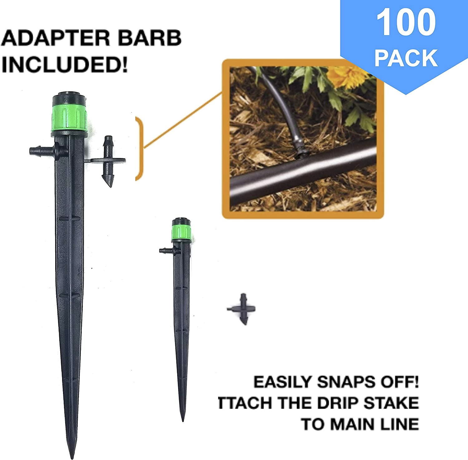 100pcs 360° Adjustable Water Flow Irrigation Drippers Stake Emitter Drip System
