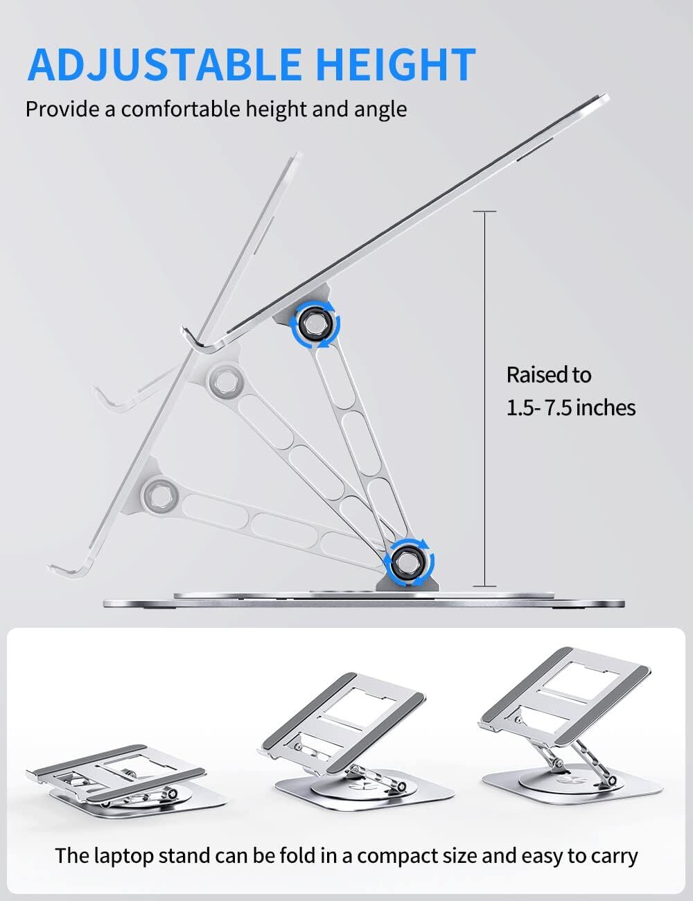Adjustable Computer Stand for Laptops Desktop Foldable Laptop Stand, Silver