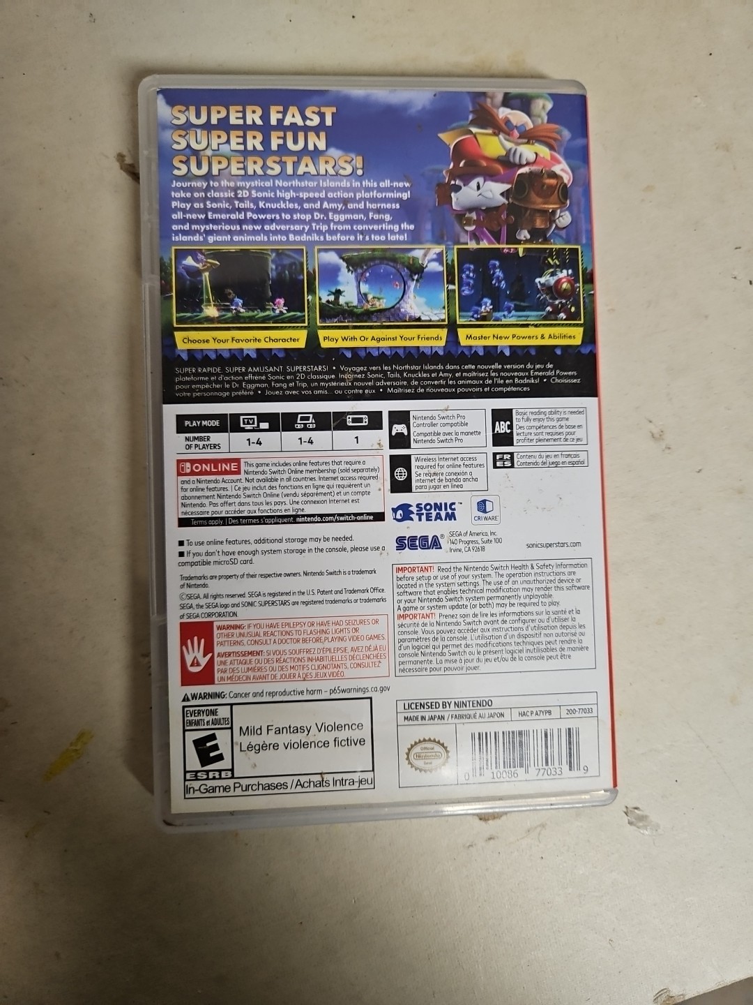 Authentic Replacement Box *Case Only* Nintendo Switch Sonic Superstars