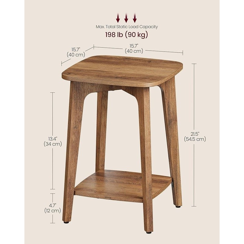 Mid-Century Modern 2-Tier Nightstand End Table Compact Storage Organizer New